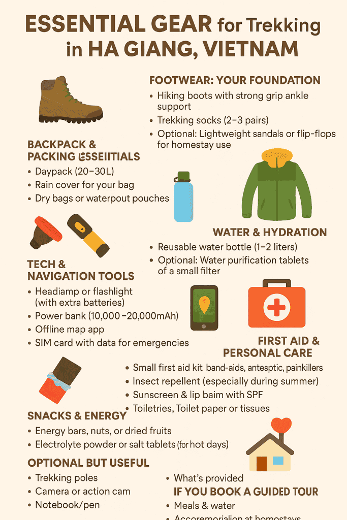 Essential gear for trekking Ha Giang